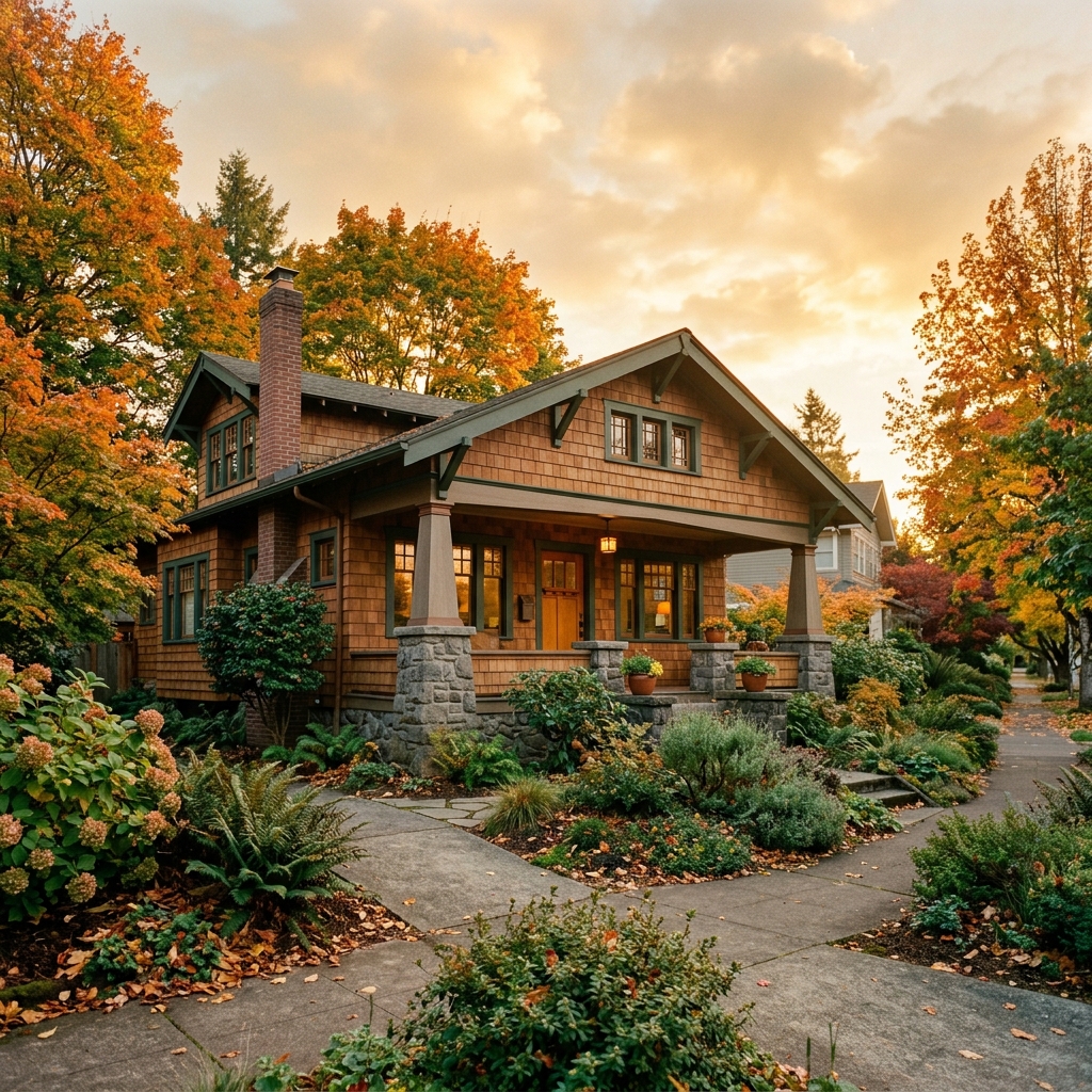 Portland craftsman home at golden hour