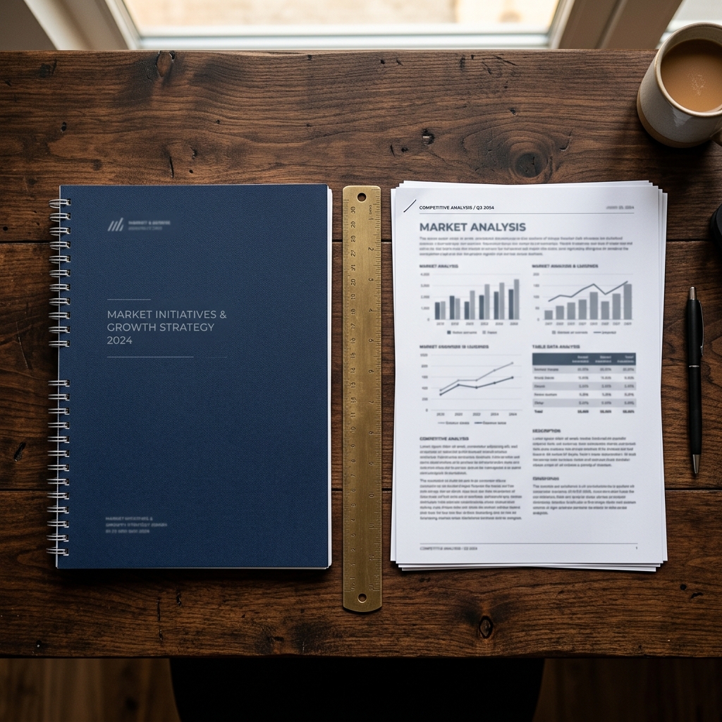 Formal report and market analysis side by side