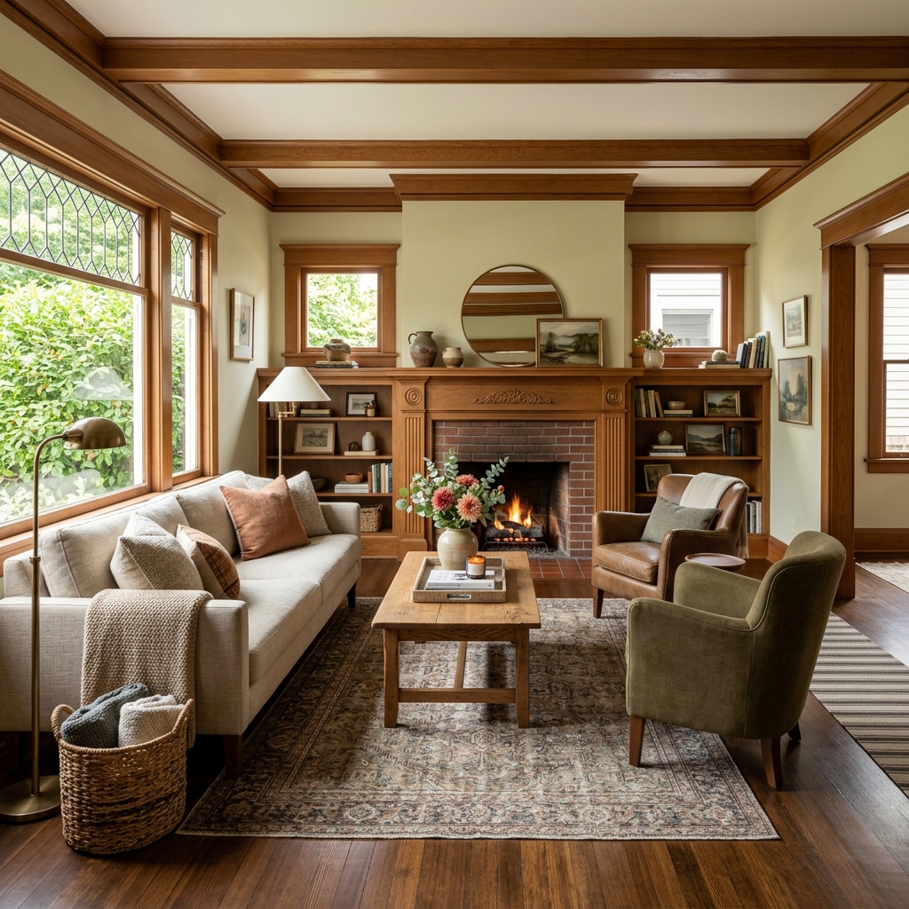 Staged Portland craftsman living room