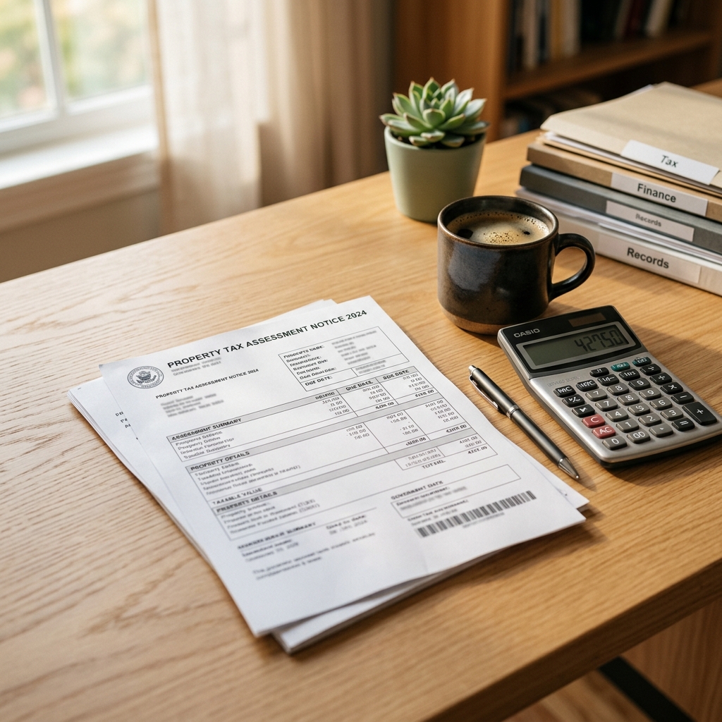 Property tax assessment on desk
